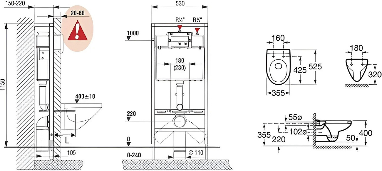 Унитаз подвесной с инсталляцией и кнопкой смыва белый Roca Victoria 893100000 - изображение 3