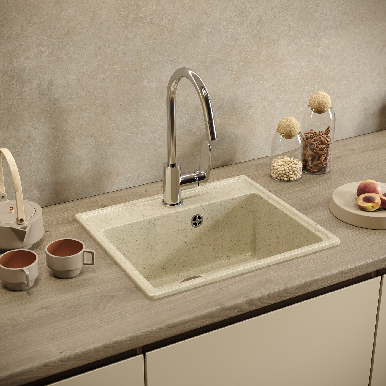 Мойка кухонная бежевая Domaci "Палермо" PR-490-002 - изображение 11