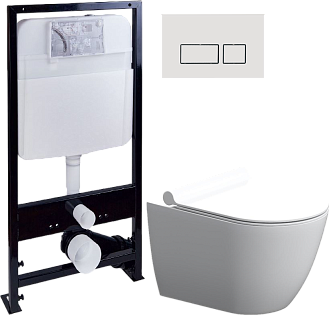 Унитаз белый Stworki &quot;Нюборг&quot; HCNBG1700SC с инсталляцией ProLT 0026-2020 и белой кнопкой 0042