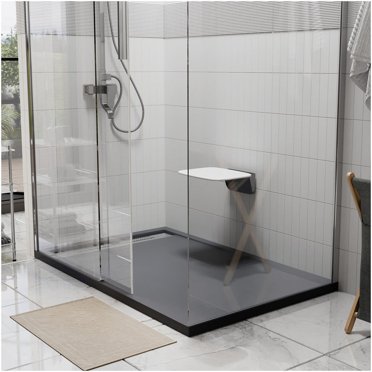 Душевой поддон из искусственного камня прямоугольный 80х120 см серый Wasserkraft Wiese 84T06 - изображение 3