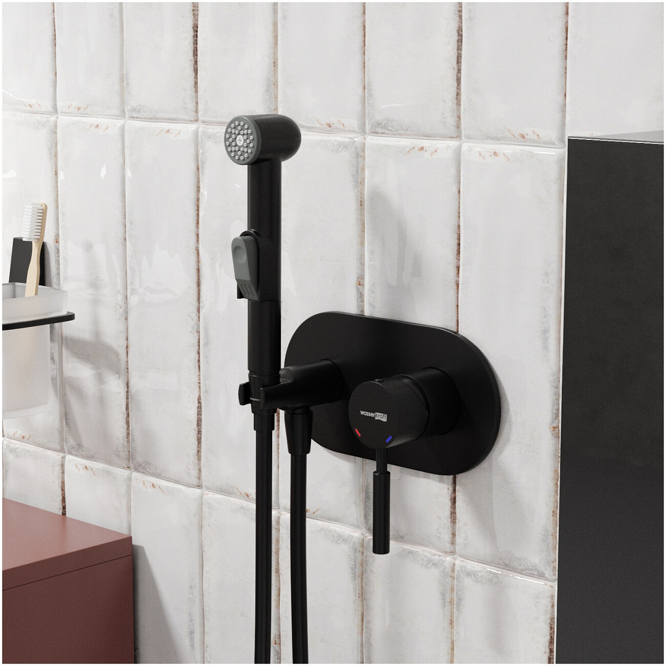 Гигиенический душ с встраиваемым смесителем черный Wasserkraft Gollach 3338 - изображение 2