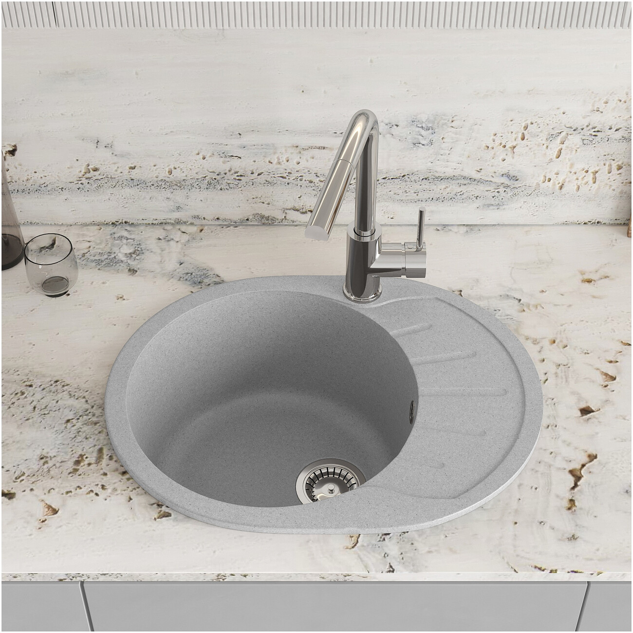 Мойка кухонная светло-серая Domaci "Болонья" М-10-006 - изображение 7