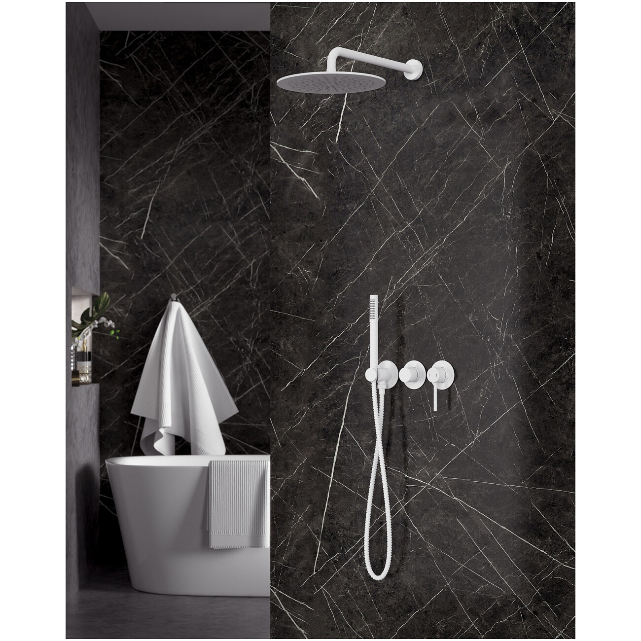 Душевой комплект встроенный с тропическим душем и смесителем белый Timo Saona SX-2349-16SM - изображение 3