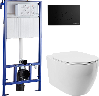 Унитаз подвесной с инсталляцией и кнопкой смыва белый, черный Stworki &quot;Муле&quot; 510163.500471