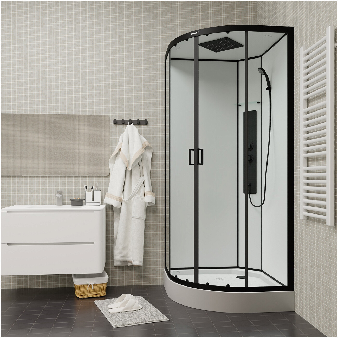 Душевая кабина четверть круга с низким поддоном 90х90 см с низким поддоном черная Parly Ami - изображение 21