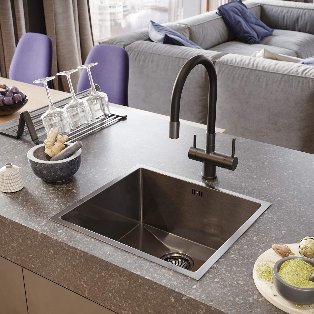 Смеситель для кухни однорычажный с гибким изливом черный Domaci "Равенна" DCB 3015 - изображение 4