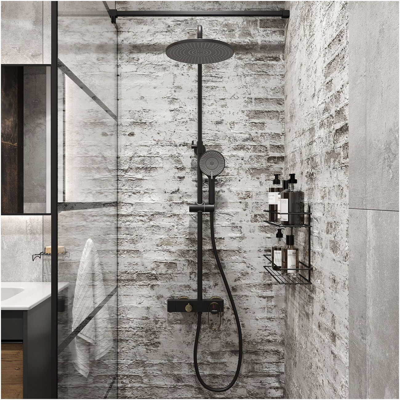 Душевая стойка с верхним душем черная, золотая Stworki "Малунг" S11170BG - изображение 7