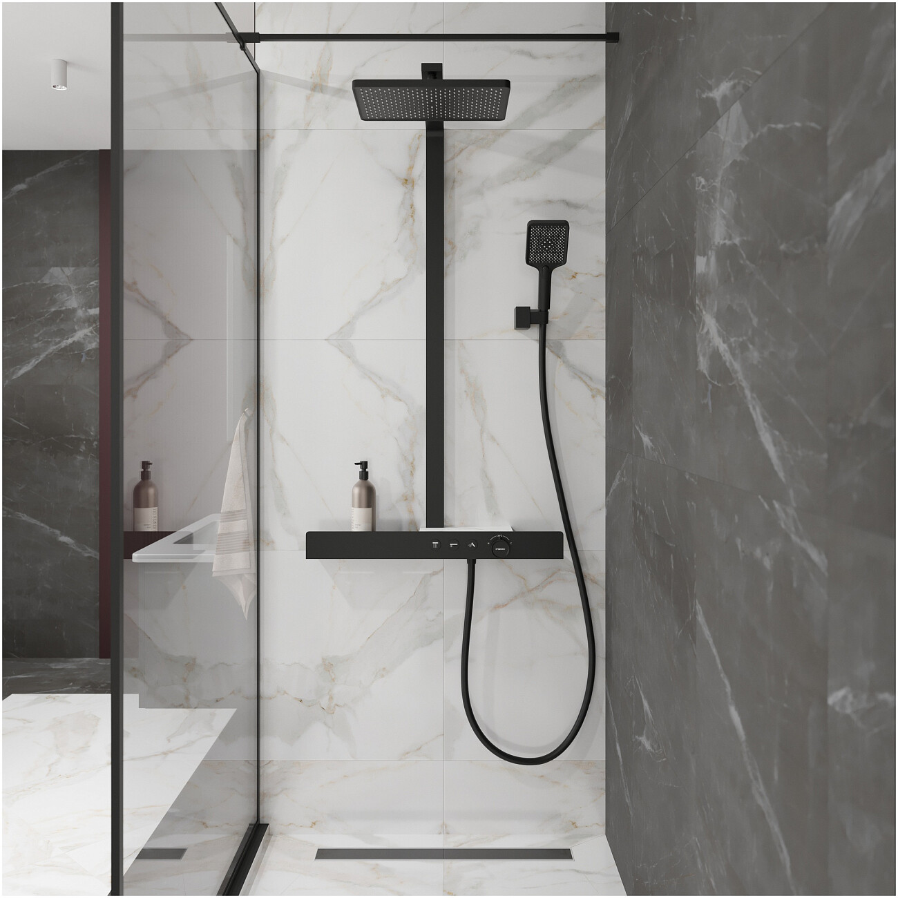 Душевая стойка с верхним душем черная Stworki "Олланд" S01170BG - изображение 7