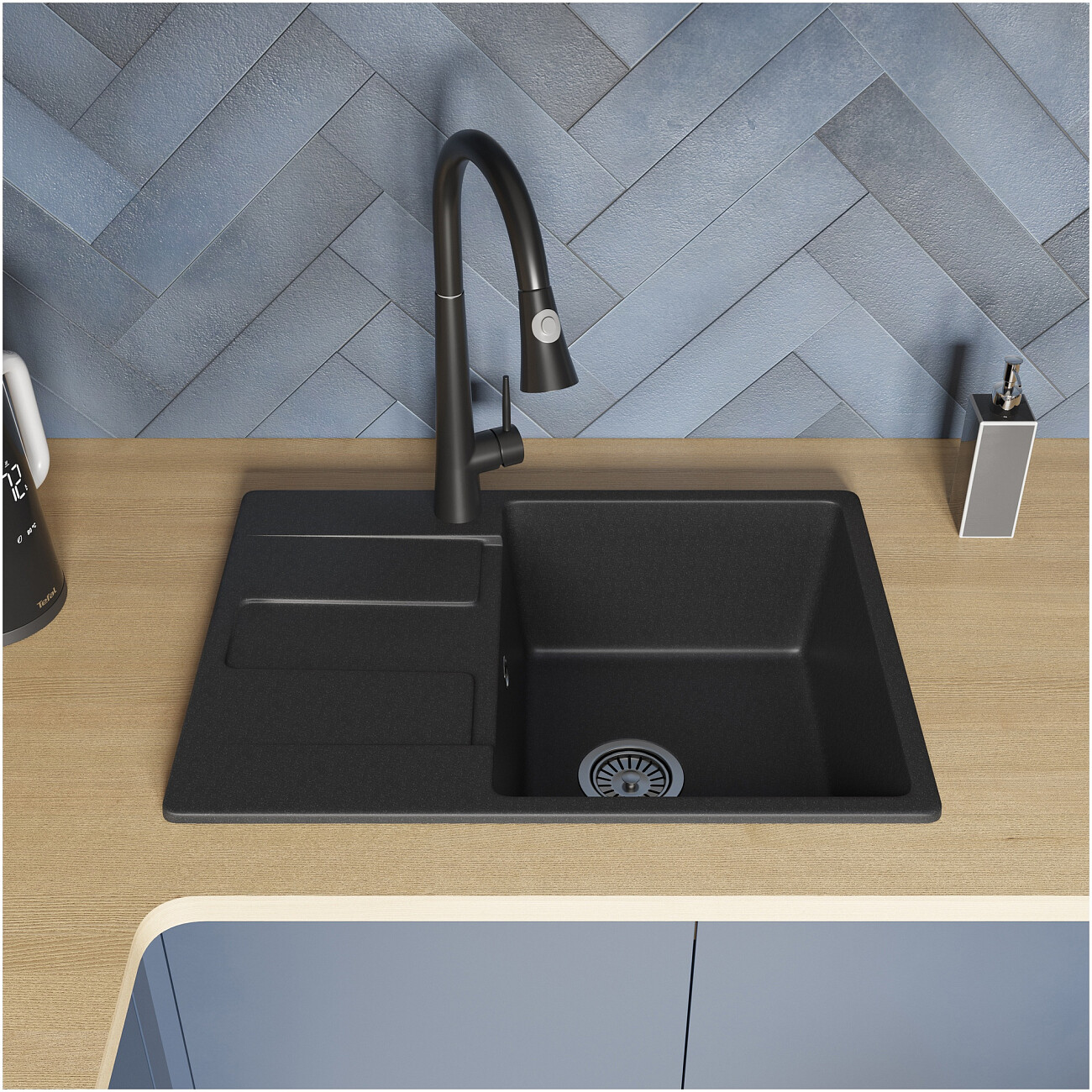 Мойка кухонная из искусственного мрамора прямоугольная 50х69 см черная Domaci "Римини" DG В-405 - изображение 9
