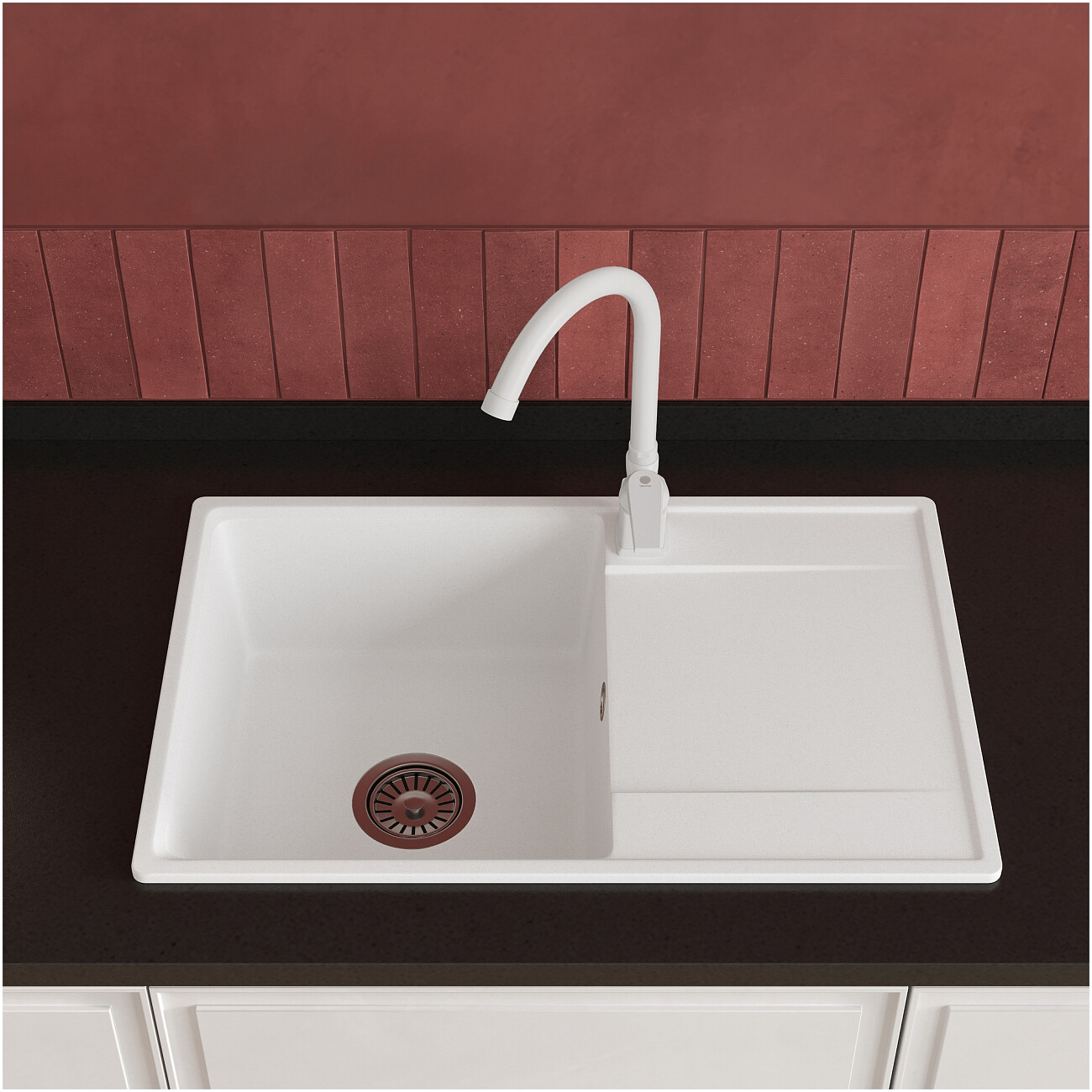 Мойка кухонная из искусственного гранита белая Domaci "Верона" 69-44 белая - изображение 3