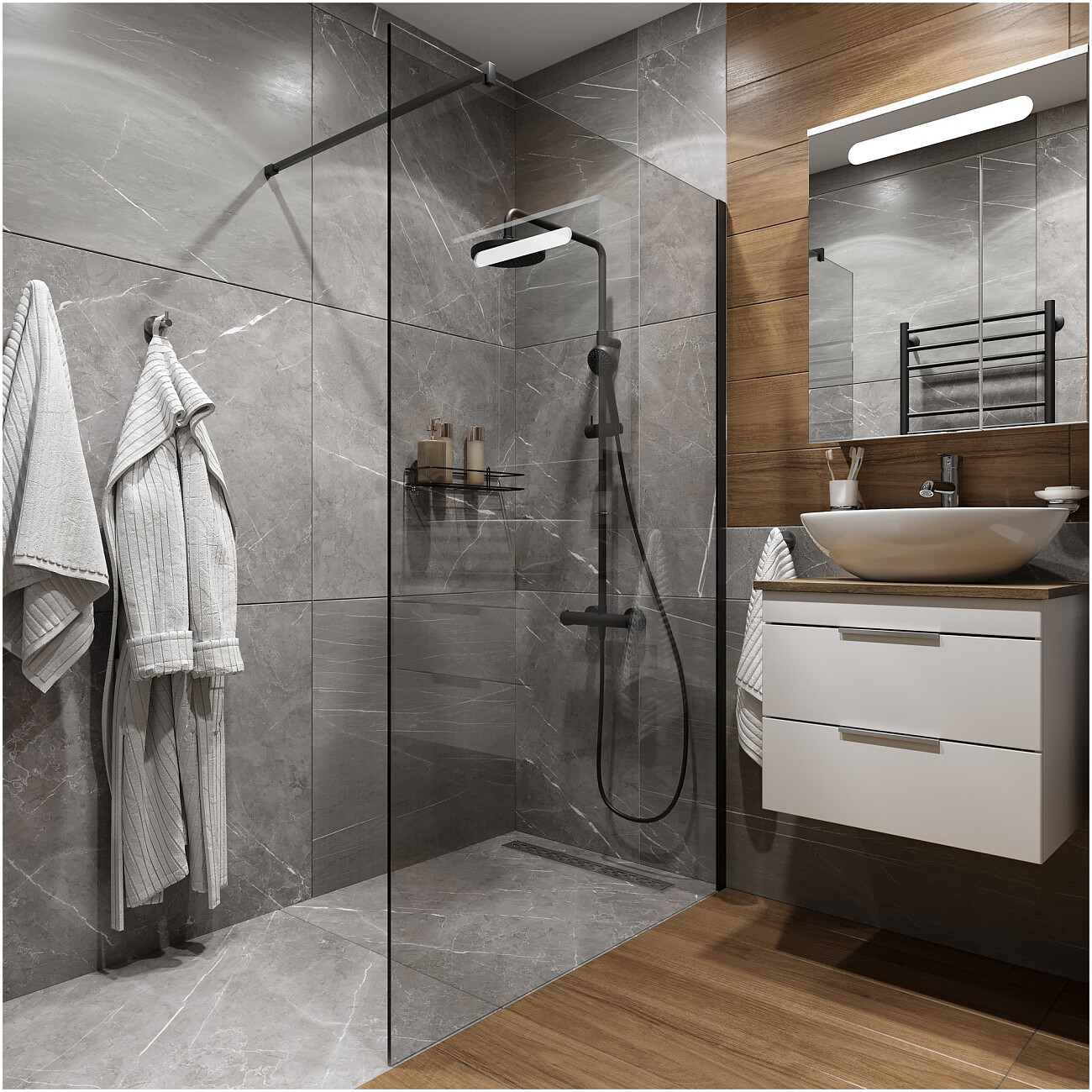 Душевая перегородка с держателем 120 см прозрачная, черная Diwo "Орёл" DS-OR-120-BL - изображение 2