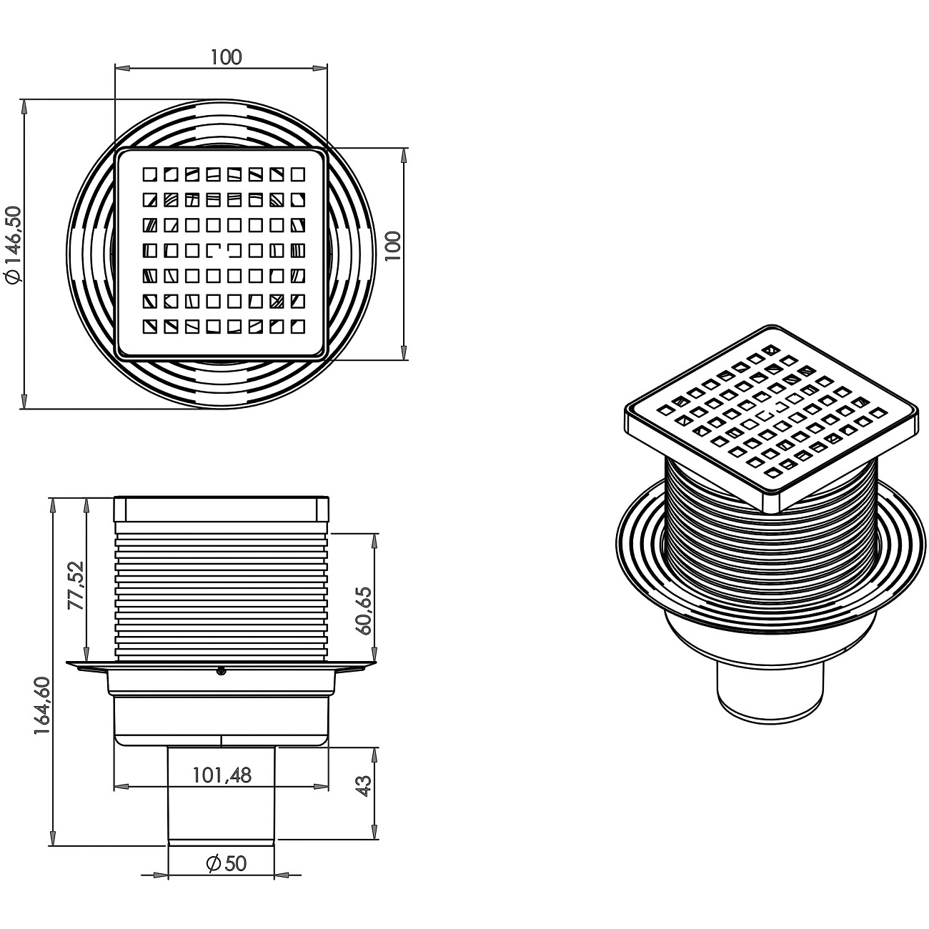 Душевой трап квадратный с прямым выпуском 10 см хром Ck Drain 3000-0010 - изображение 2