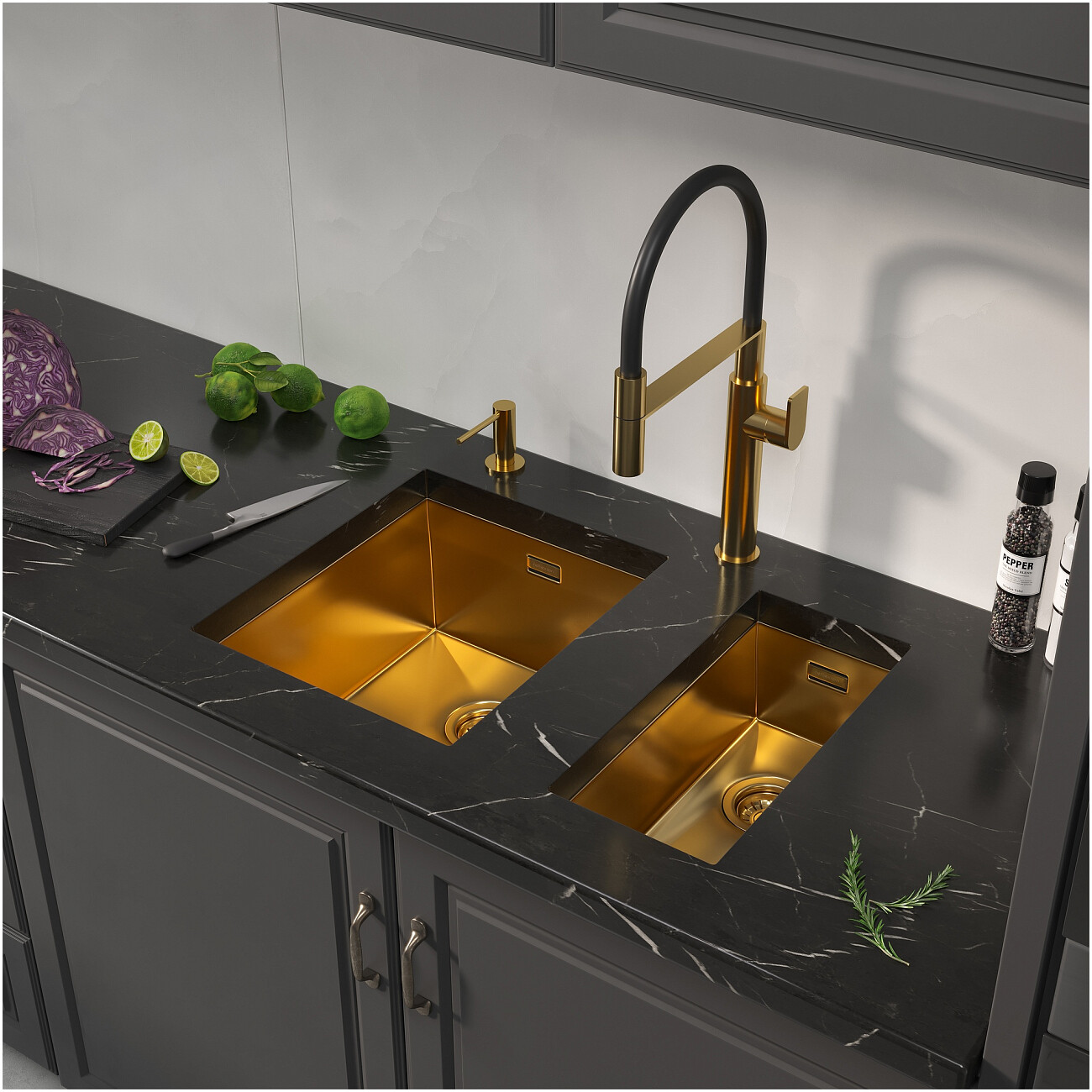 Дополнительная чаша для мойки из нержавеющей стали 44х22 см золото Reflexion Como RX2022GD - изображение 6