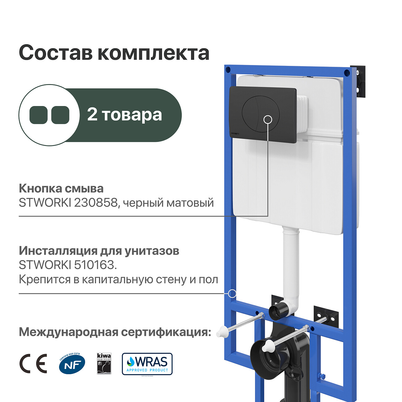 Система инсталляции для унитазов с черной матовой кнопкой смыва Stworki 510163 - изображение 3