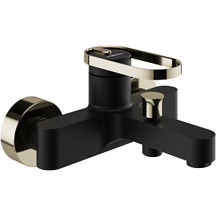 Смеситель для ванны с душем настенный черный, золотой Stworki &quot;Малунг&quot; S11100BG