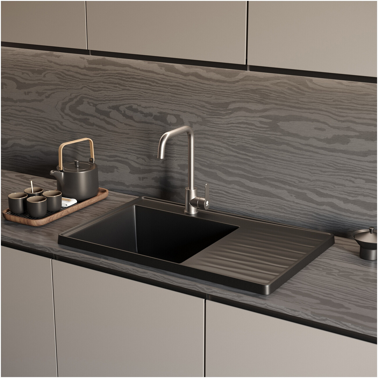 Мойка кухонная кварцевая прямоугольная 51х80 см черная Domaci "Римини" DG 79-405 - изображение 4