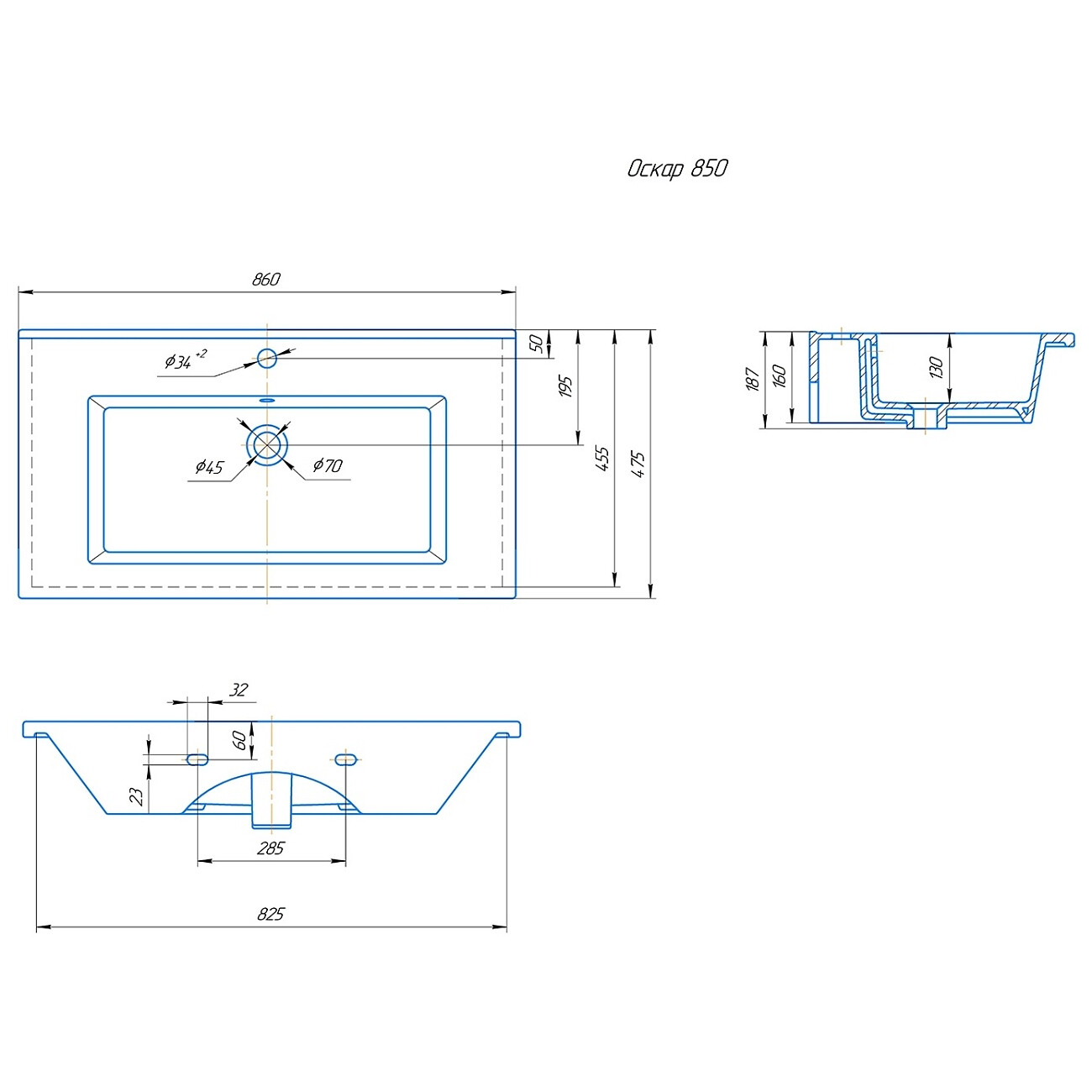 Умывальник мебельный белый Kirovit "Оскар 850" 4640021062227 - изображение 2