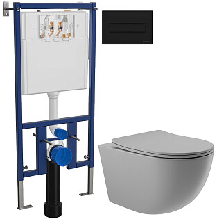 Унитаз подвесной Aqueduto Ovo OVO0130 с инсталляцией Diwo 4501, с кнопкой черной 7323