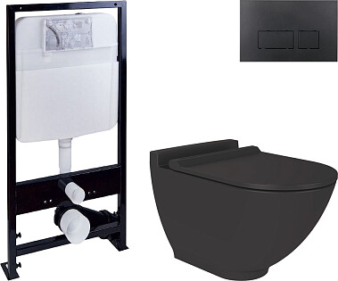 Унитаз подвесной Stworki Rotenburg SWH52 черный с инсталляцией Ewrika ProLT 0026-2020 и кнопкой 0044
