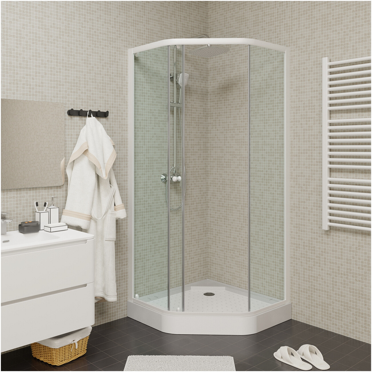 Душевой уголок пятиугольный с низким поддоном 90х90 см белый Parly ZEP91 - изображение 6