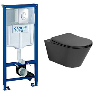 Унитаз подвесной черный Creto Logan L3 1003-002-L3BlMat с инсталляцией Grohe Rapid SL 38721001