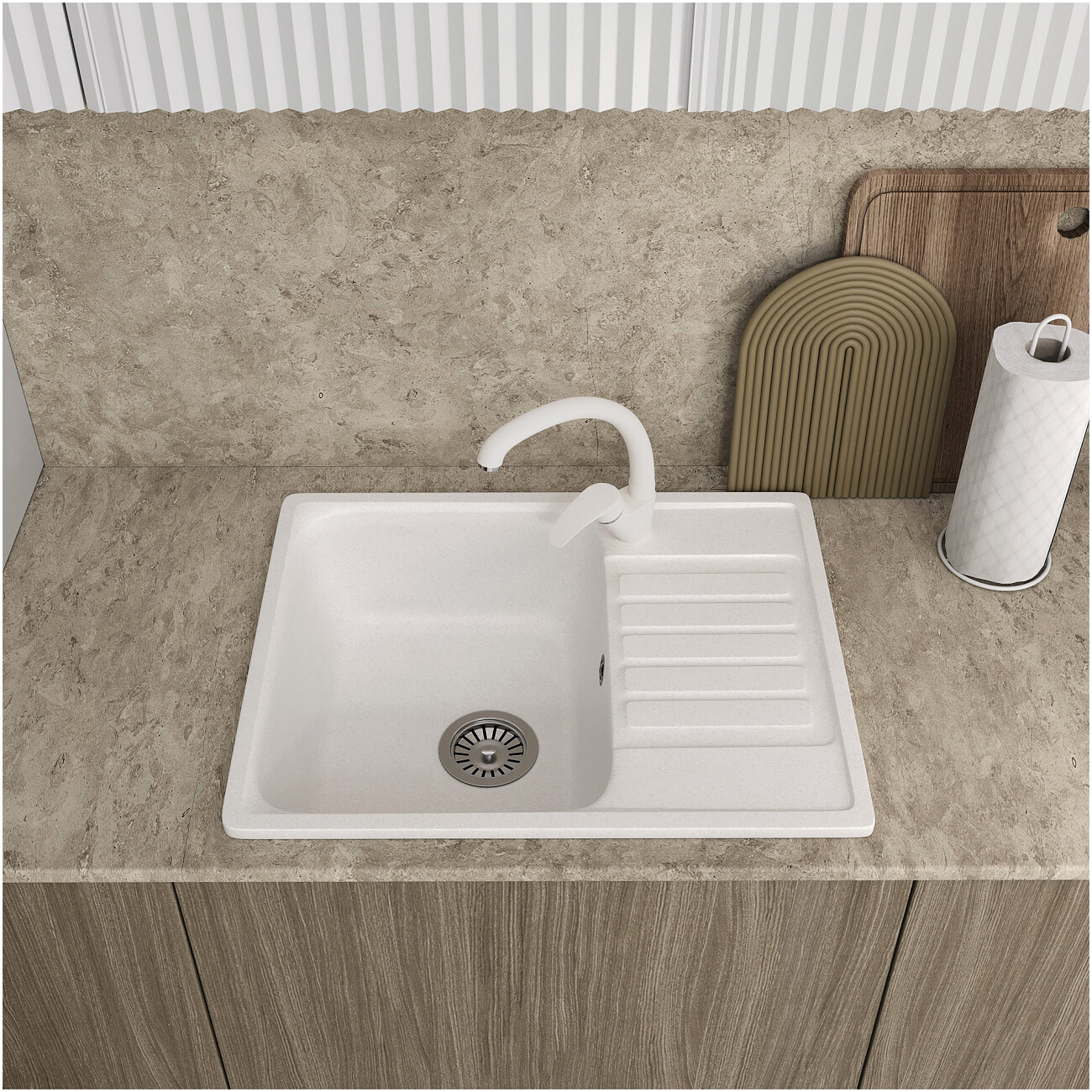 Мойка кухонная из искусственного мрамора прямоугольная 48х60 см туман Domaci "Савона" QB 600 - изображение 3