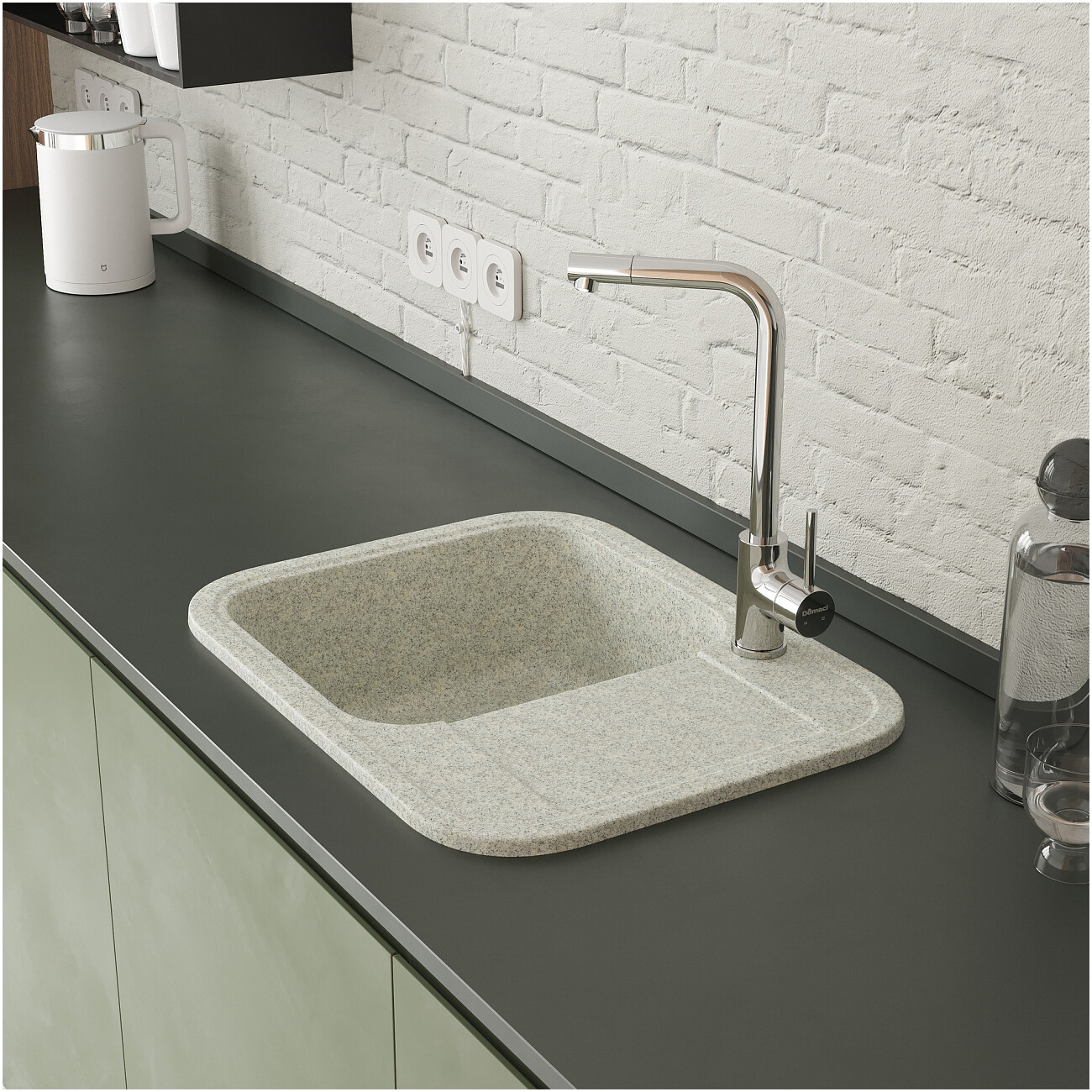 Мойка кухонная из искусственного мрамора светло-серая Domaci "Парма" 61-47-210 - изображение 4