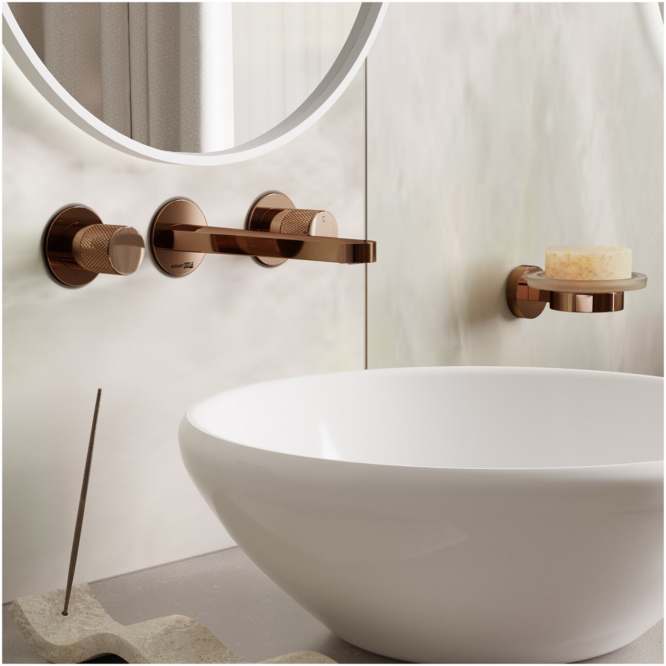 Смеситель для раковины встраиваемый из латуни розовое золото Wasserkraft 8845 - изображение 2