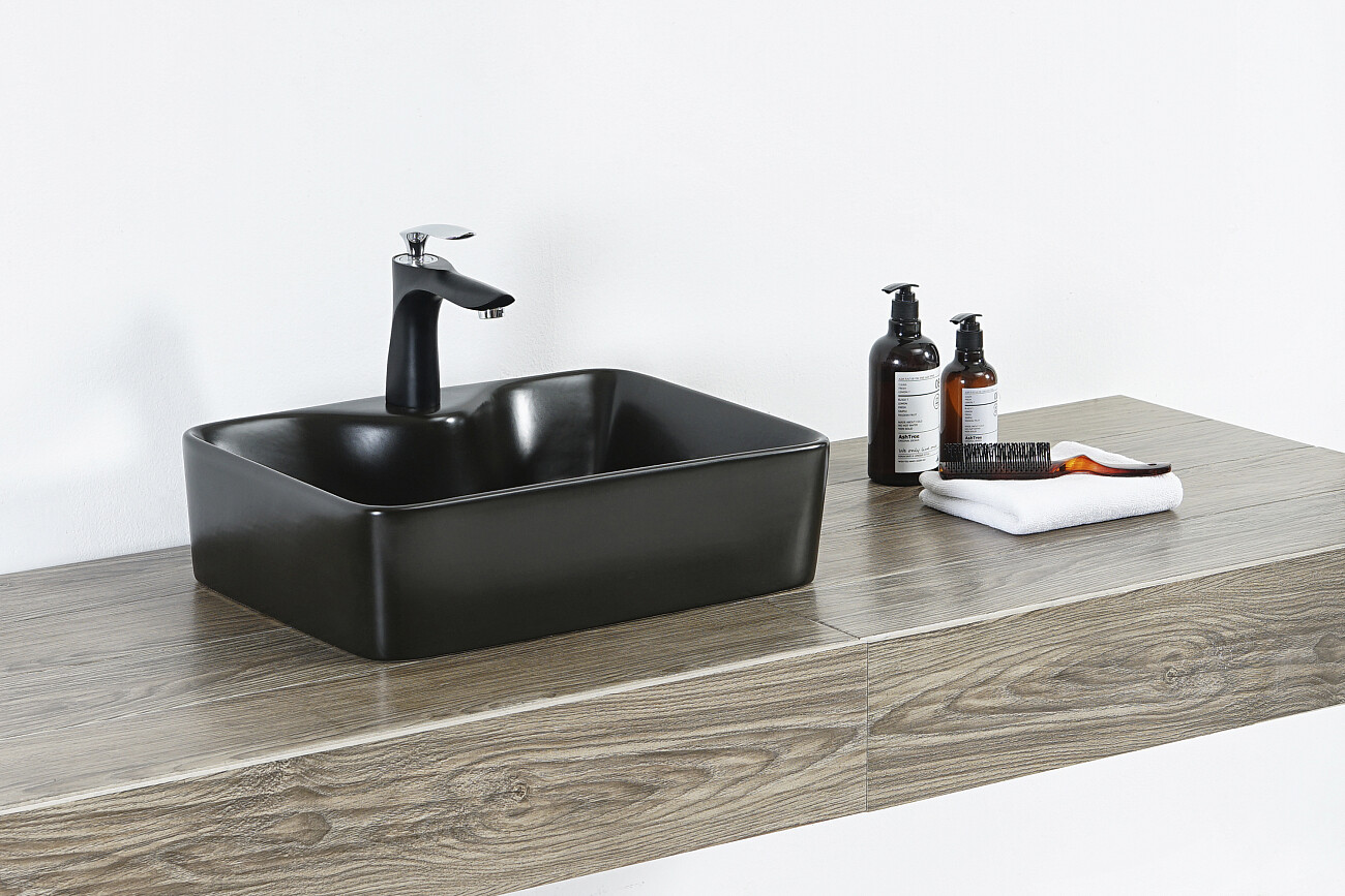 Раковина накладная фарфоровая прямоугольная 37х48 см черная Stworki "Ольборг" OL-01Rb - изображение 6