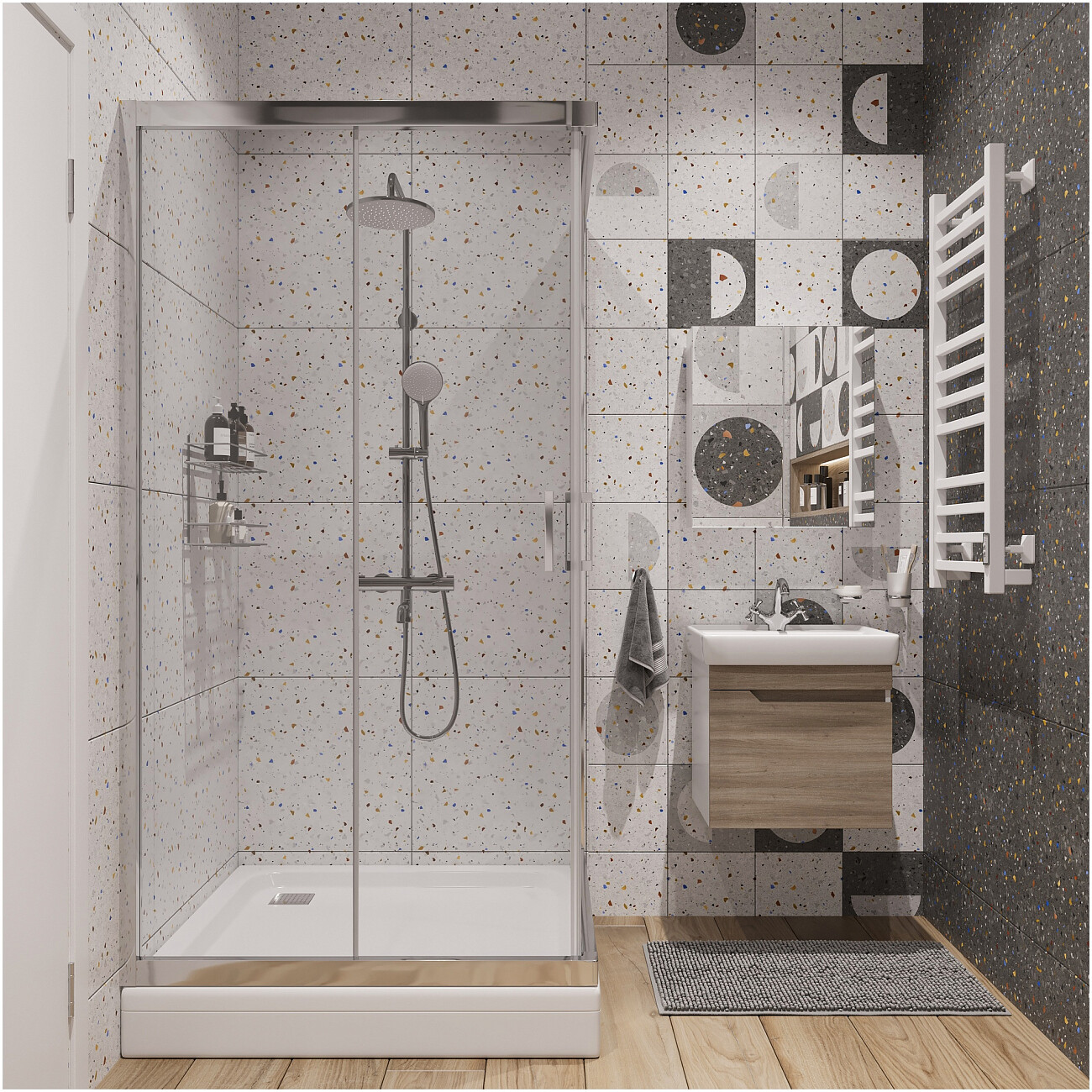 Душевой уголок квадратный 100х100 см хром Diwo "Самара" DS-SA-100х100-CR - изображение 4