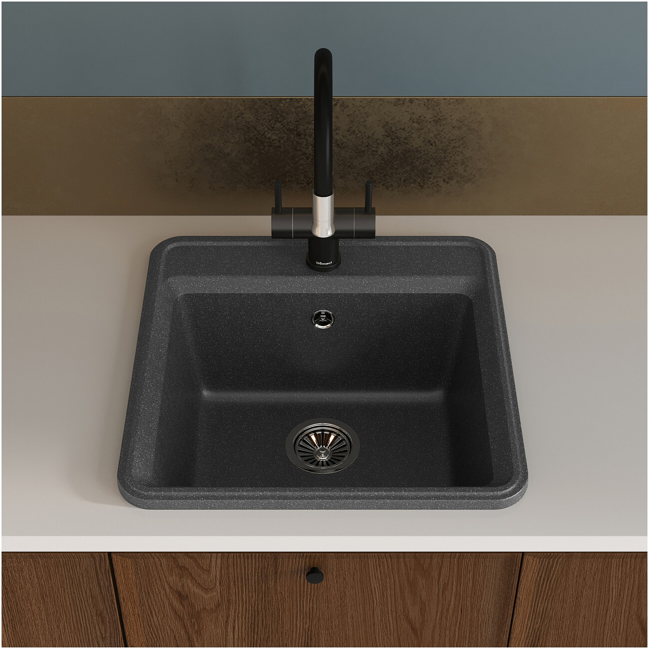 Мойка кухонная из искусственного мрамора квадратная 51 см черная Domaci "Римини" DG К-405 - изображение 8