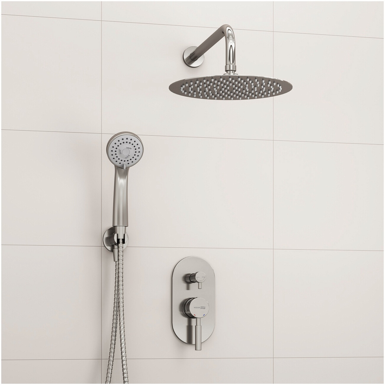 Душевой комплект встраиваемый с верхним душем и лейкой никель Wasserkraft A16421 - изображение 2