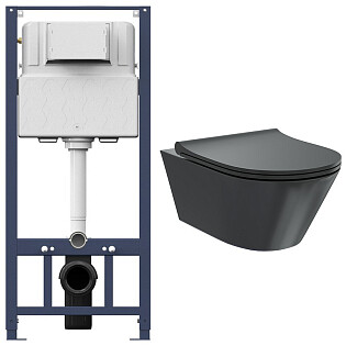 Унитаз подвесной черный Creto Logan L3 1003-002-L3BlMat с инсталляцией Am.Pm Pro I012704