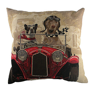 Подушка с забавными собаками на красном автомобиле Doggie Drivers Red