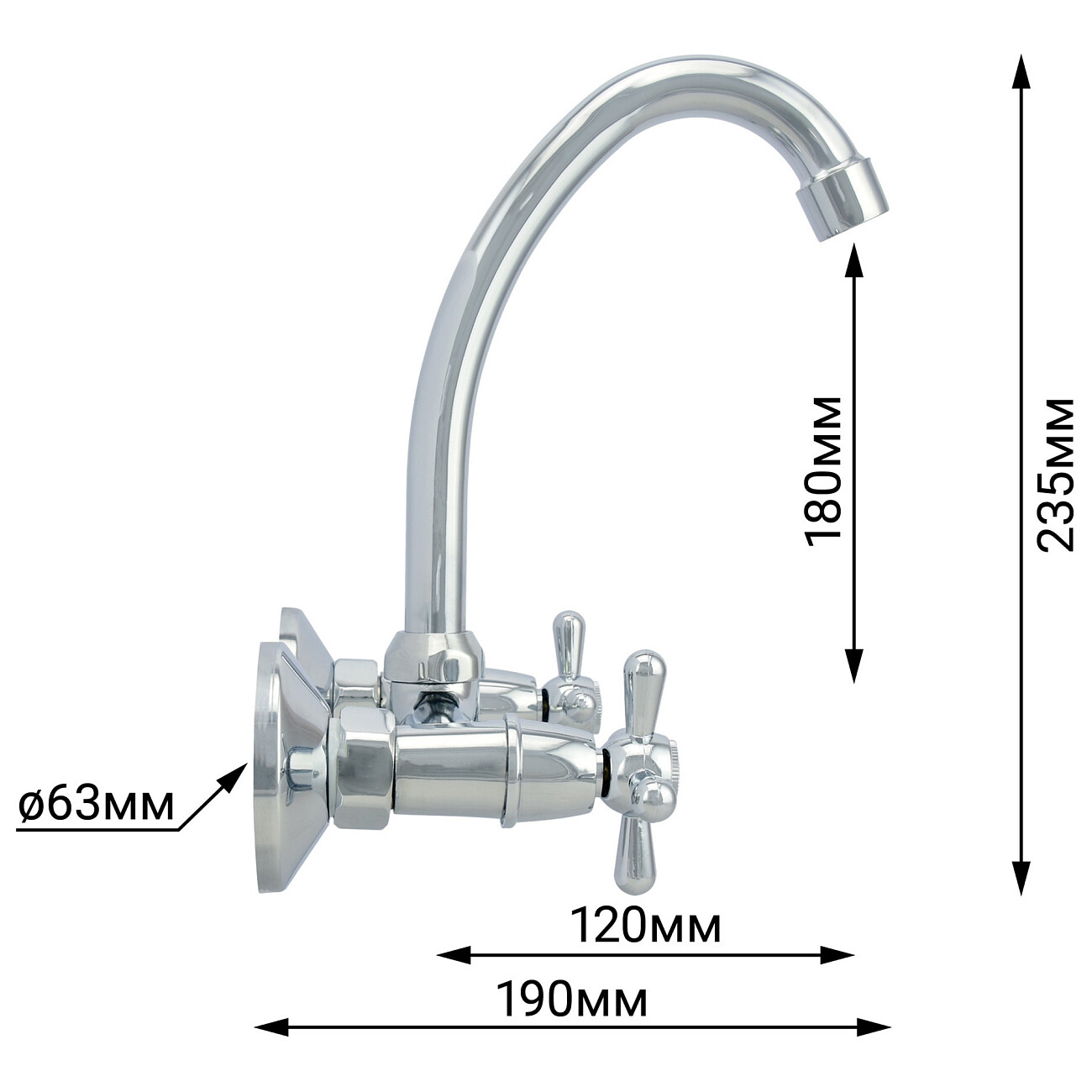 Смеситель для кухни настенный двухвентильный хром Juguni Parus 0402.981 - изображение 5