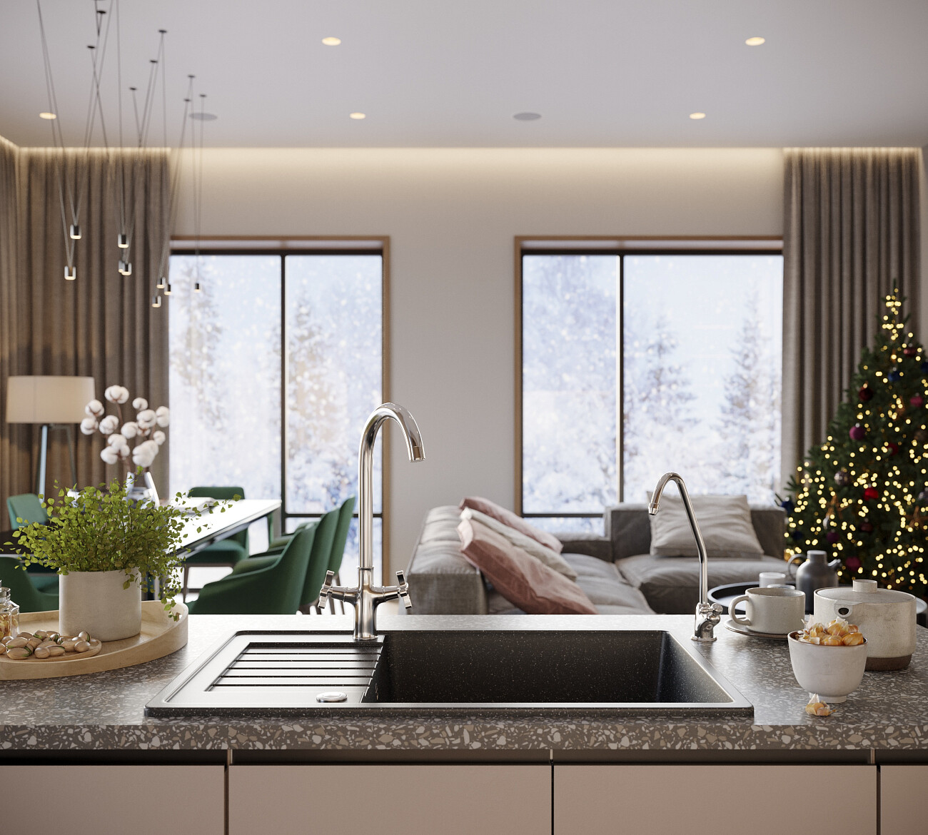 Мойка кухонная прямоугольная мраморная черная Domaci "Бьелла" DMC-78L-308 - изображение 3