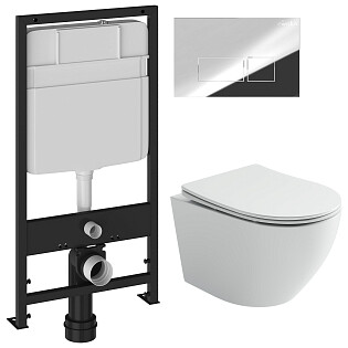 Унитаз Ceramicanova Uno Rimless CN11001 с инсталляцией Ewrika ProLT 0026-2020, с кнопкой хром 0041