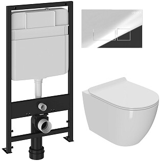 Унитаз подвесной Bauedge Bau Dream с инсталляцией Ewrika ProLT 0026-2020 и кнопкой 0041