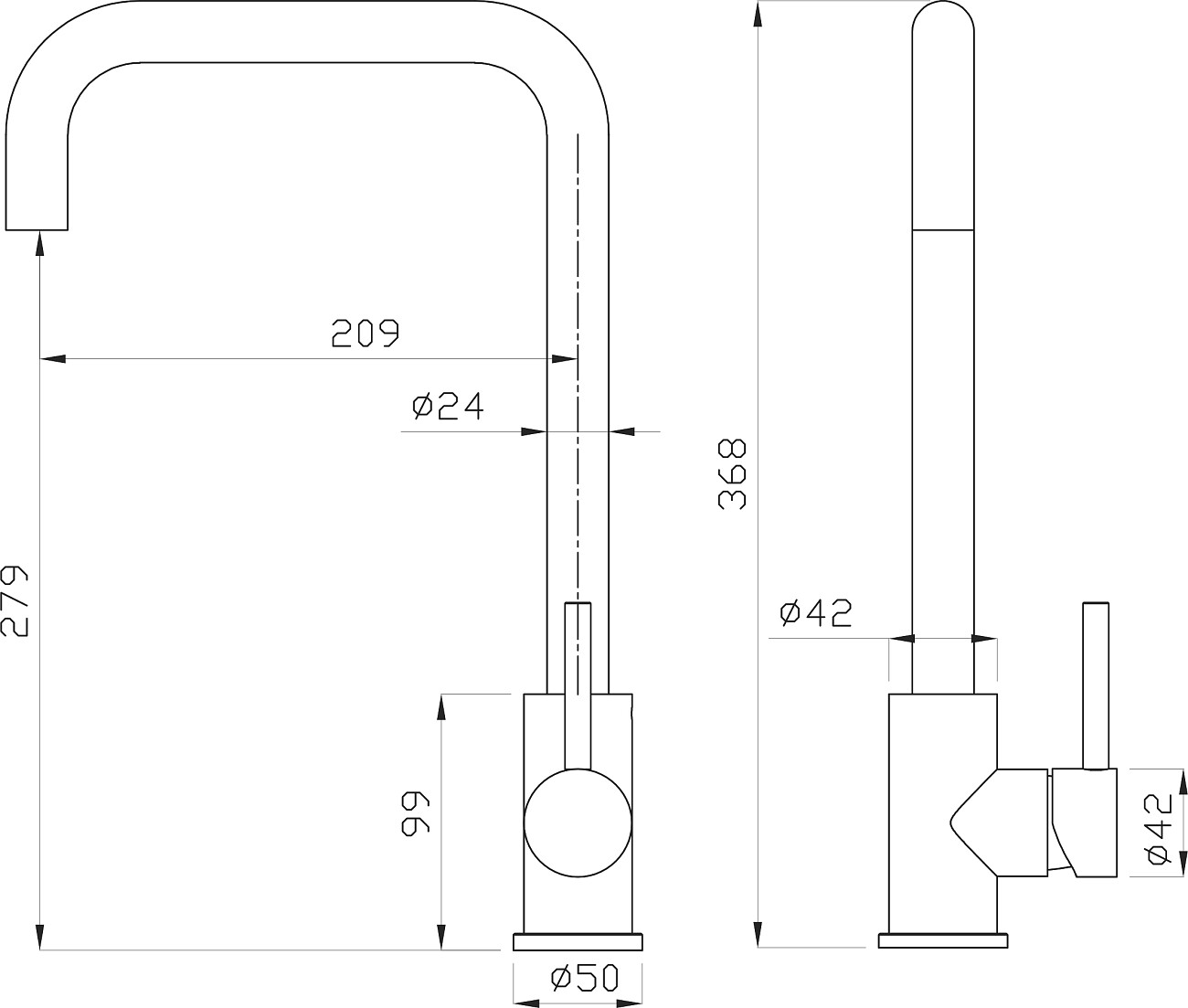 Смеситель для кухни из нержавеющей стали темный хром Domaci "Равенна" DM-041022-GM - изображение 2