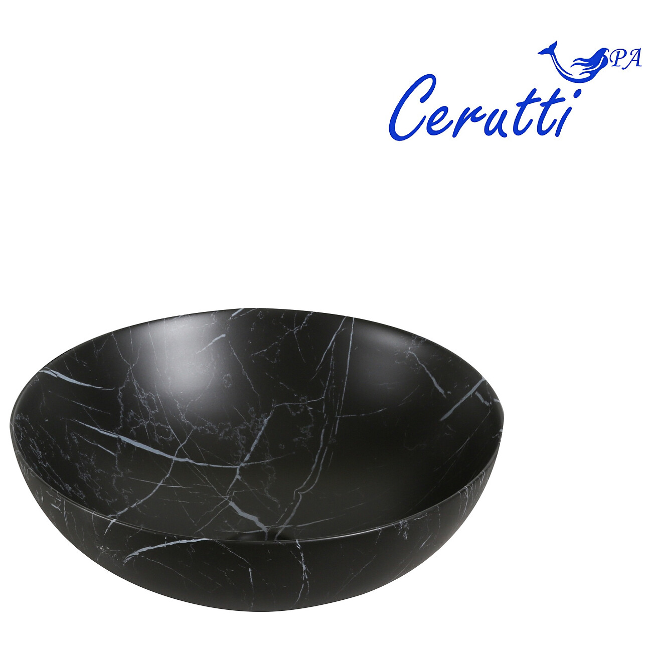 Раковина накладная фарфоровая круглая 40 см черный мрамор Cerutti SPA CR3301MMB1 - изображение 2