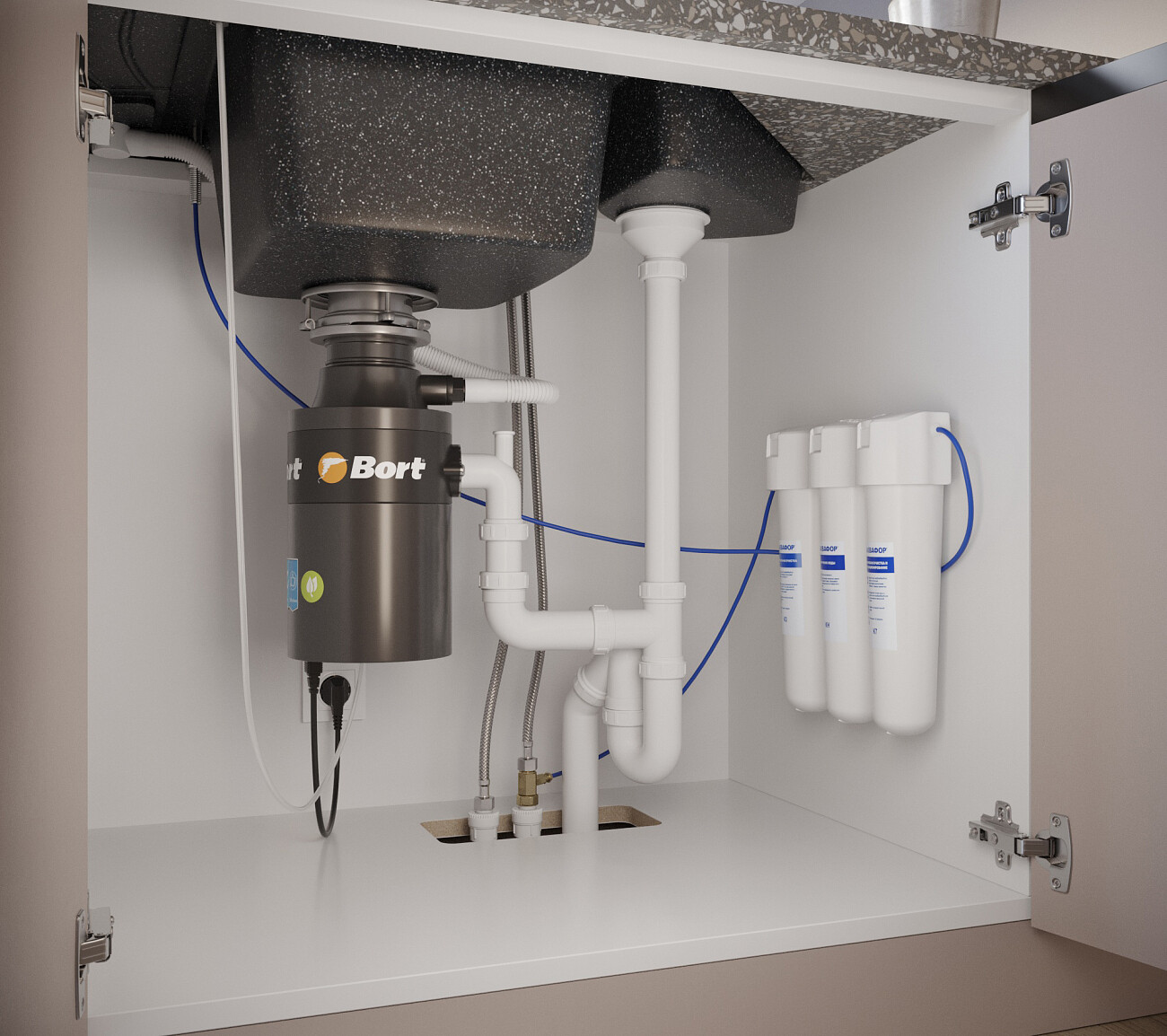 Мойка кухонная многоугольная мраморная черная Domaci "Бьелла" DMC-14K-308 - изображение 9