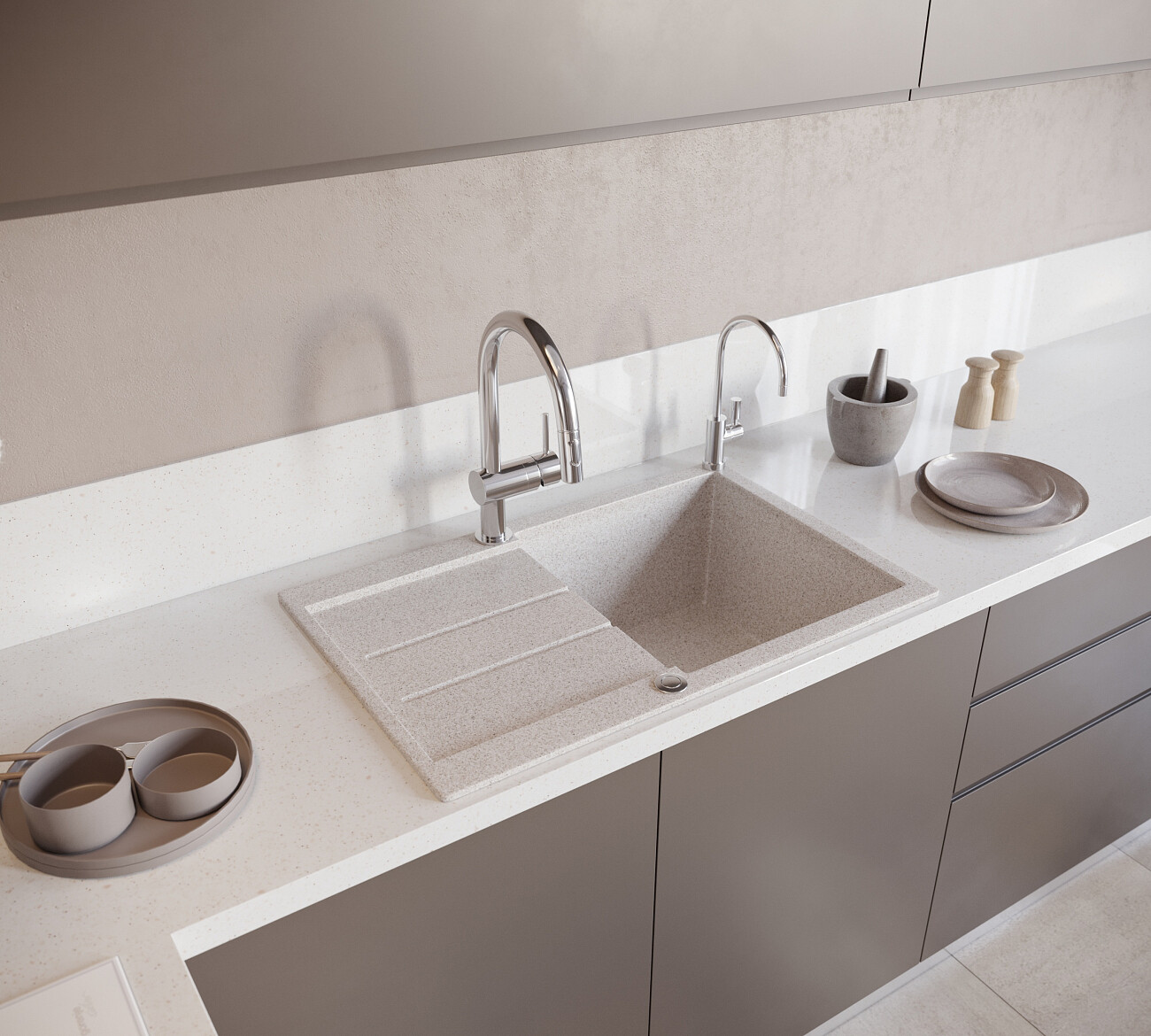 Мойка кухонная бежевая Domaci "Бьелла" DMC-25-328 - изображение 3