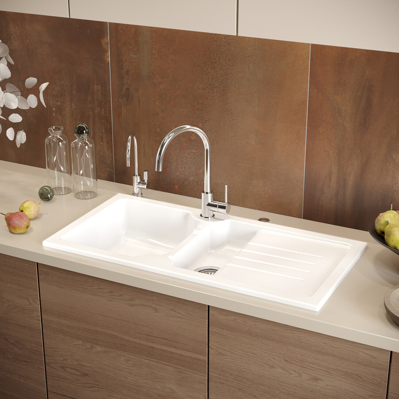 Мойка кухонная белый Domaci глянец "Сиена" 54100-101 - изображение 4