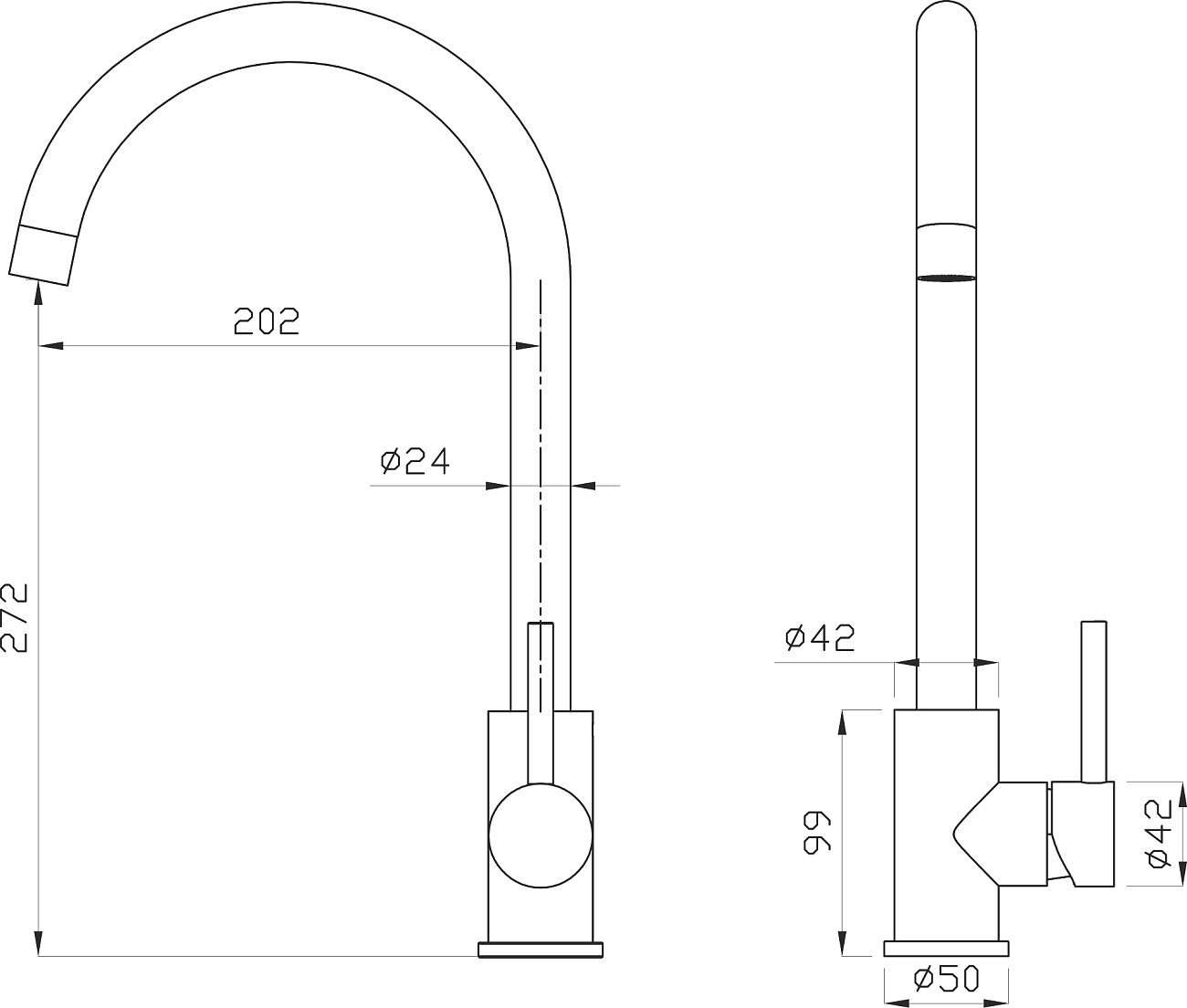 Смеситель для кухни из нержавеющей стали темный хром Domaci "Равенна" DM-030922-GM - изображение 2