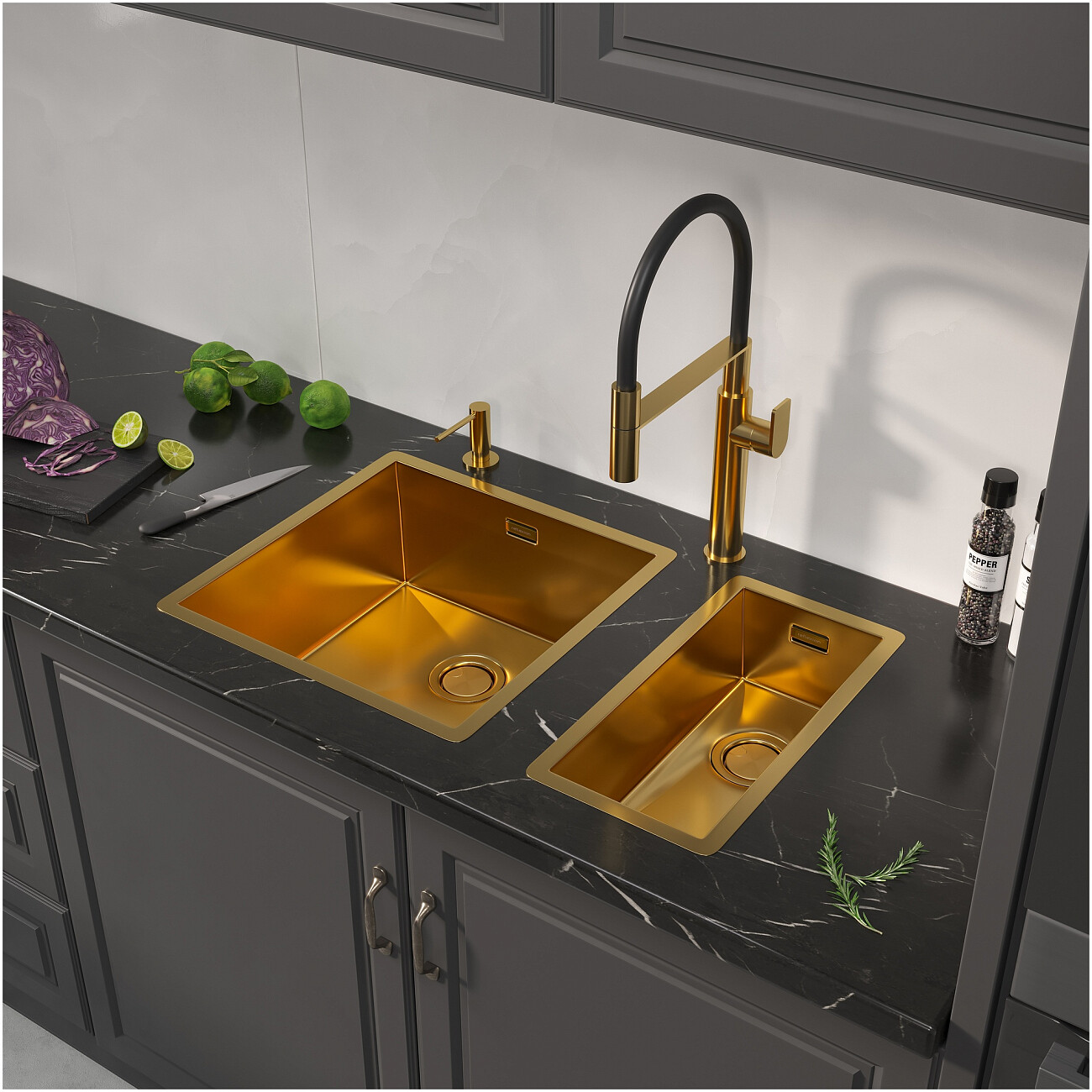 Дополнительная чаша для мойки из нержавеющей стали 44х22 см золото Reflexion Como RX2022GD - изображение 10