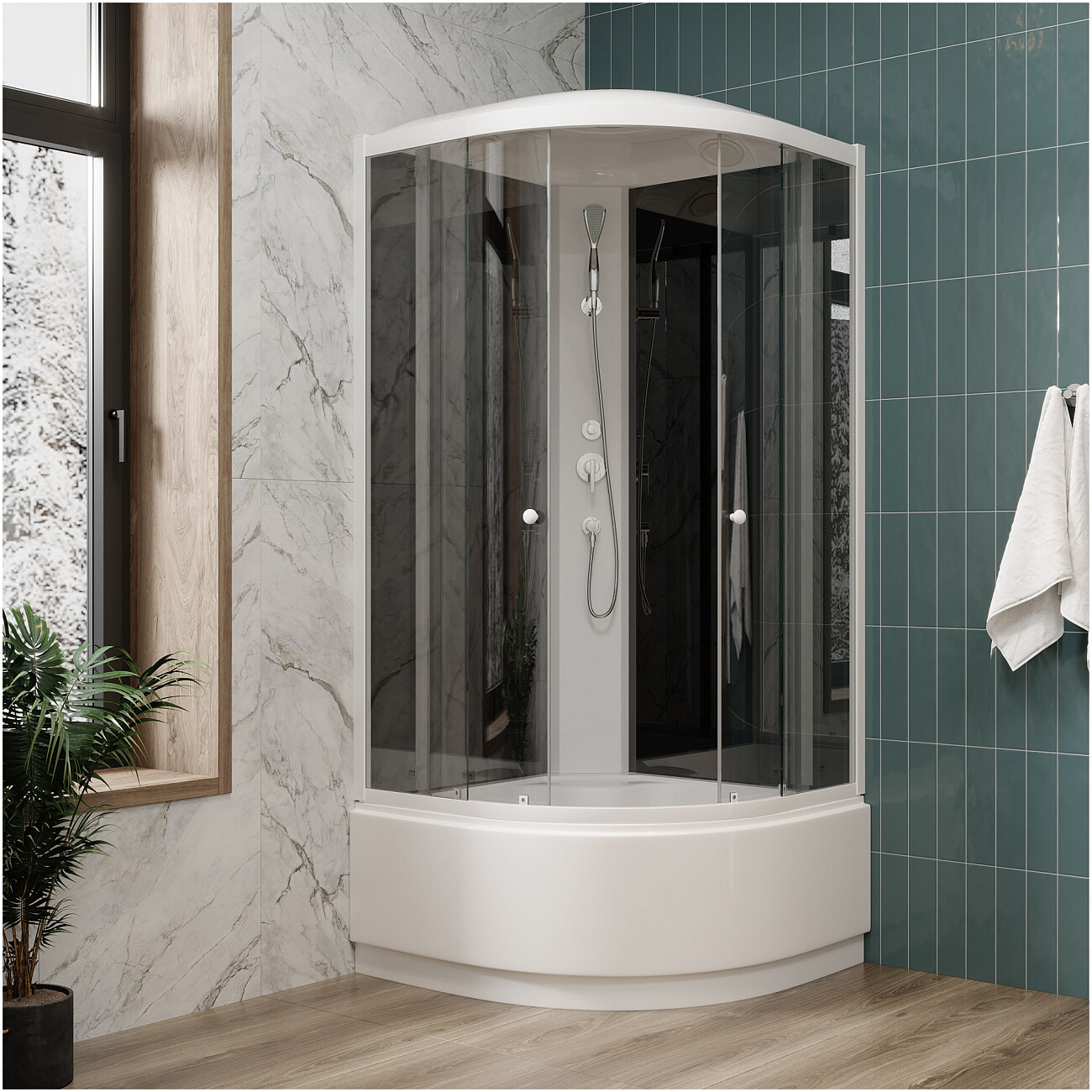 Душевая кабина четверть круга с высоким поддоном 100х100 см белая, черная Parly EC1021 - изображение 5