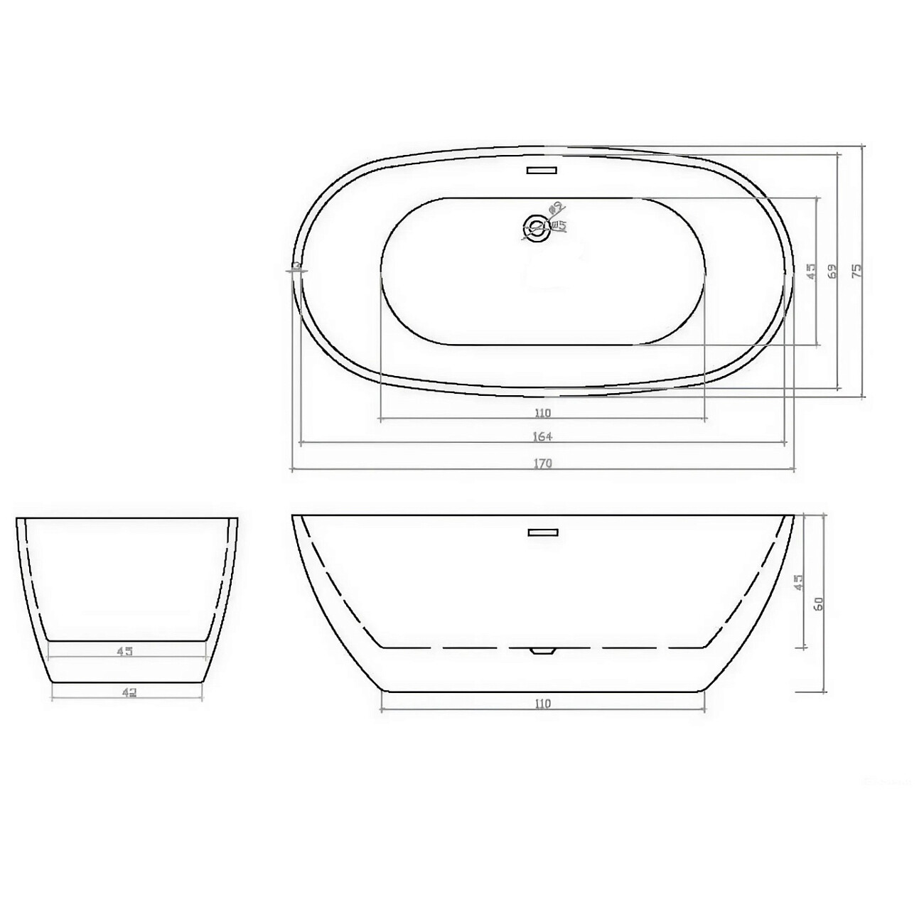 Ванна акриловая овальная 75х170 см белая Cerutti SPA d'ISEO170II CT10509 - изображение 5