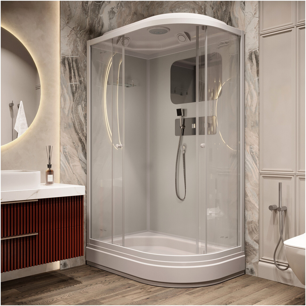 Душевая кабина ассиметричная левая со средним поддоном 80х120 см белая Parly BMM120L - изображение 4