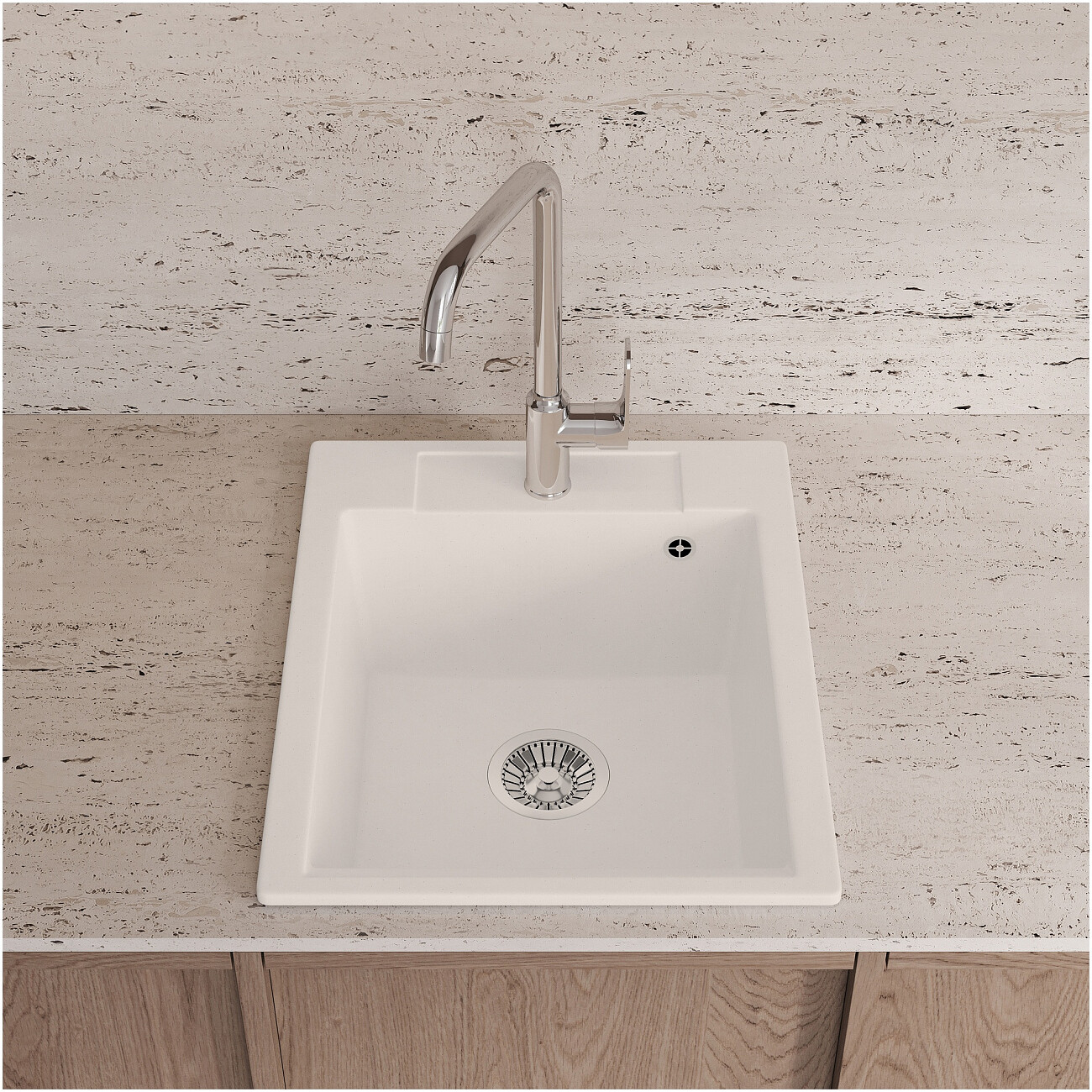 Мойка кухонная из искусственного мрамора прямоугольная 51х42 см белый хлопок Domaci "Савона" PA 420 - изображение 3