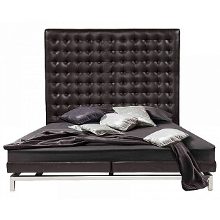 Кровать двуспальная с кожаным изголовьем 180х200 коричневая Boss Bed